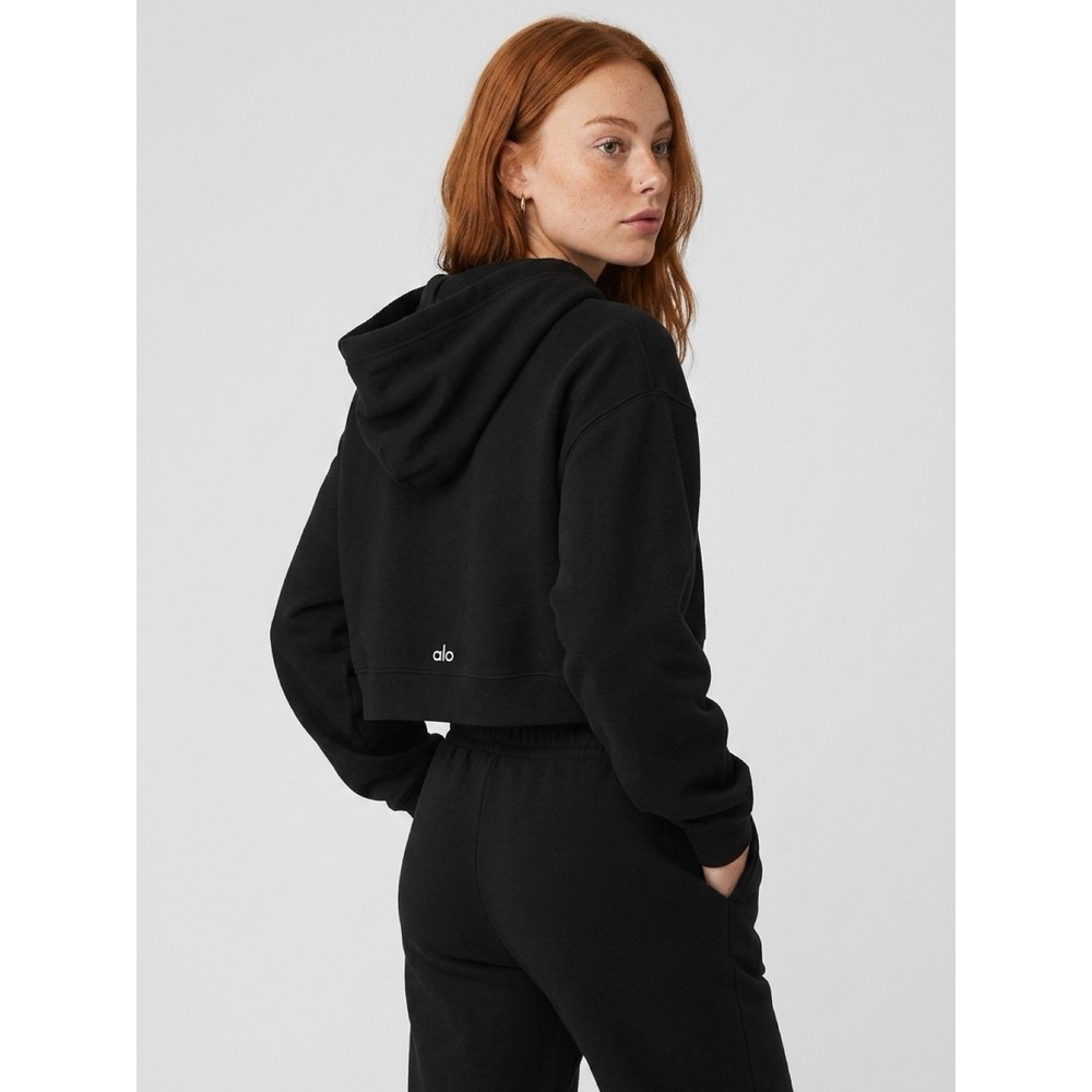 Alo Yoga Bae Hoodie Women's Xs Black Fleece Cropped Pullover Sweatshirt(7-b62